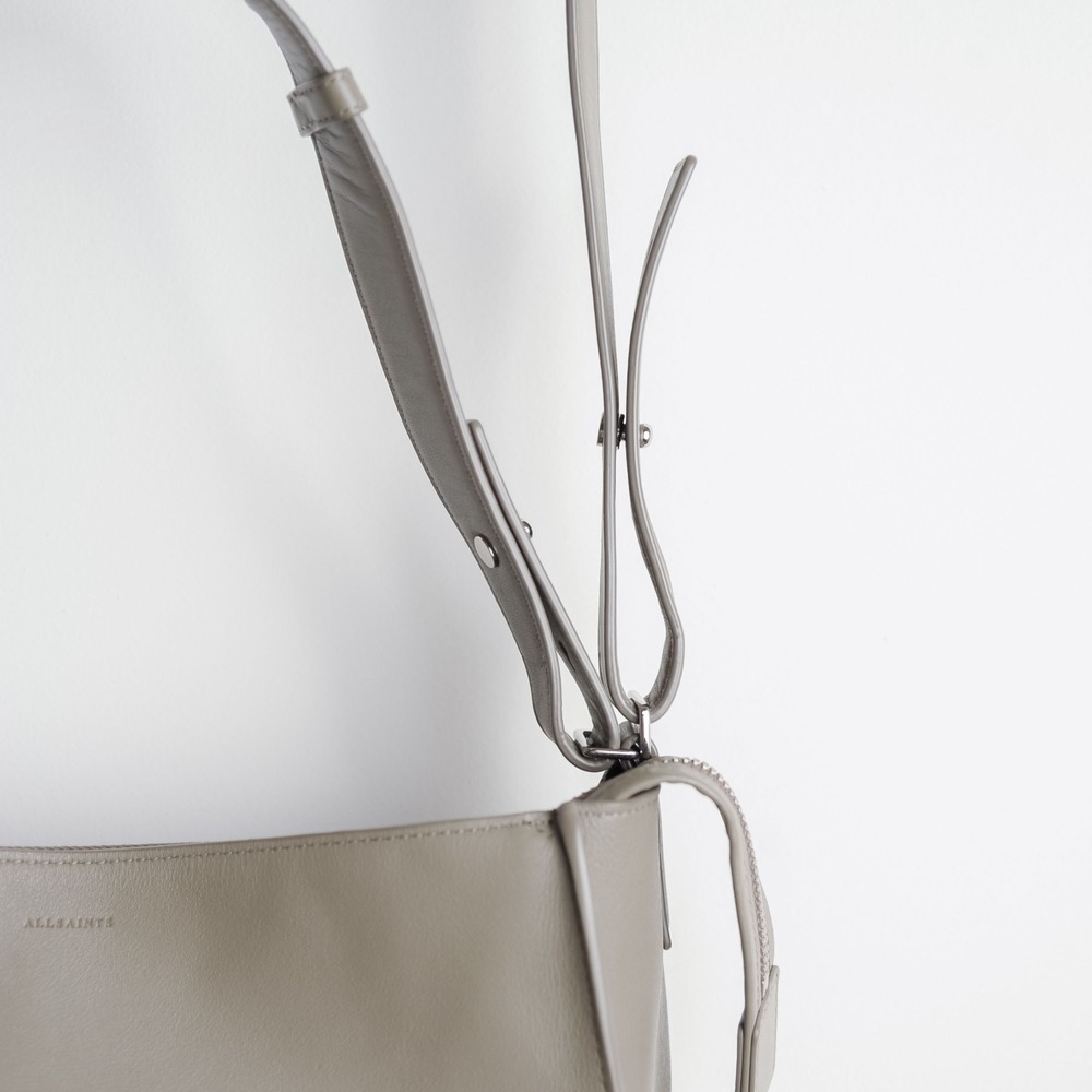 ALL SAINTS Kita Lea Crossbody Taupe Leather Bag Purse Shoulder Strap Smooth - Picture 7 of 12